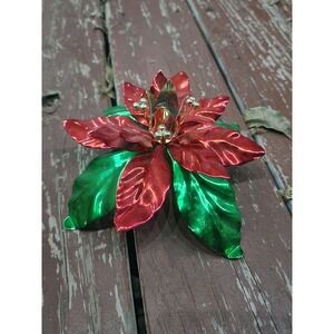 Vintage Department 56 Shiny Metal Poinsettia Taper Candle Holder, Made In Taiwan